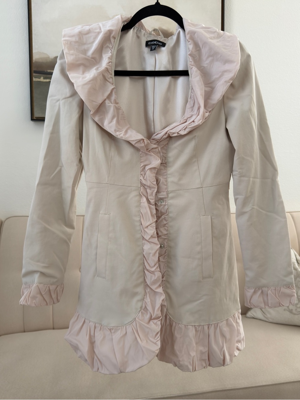 bebe Cream Ruffle-Trim Pea Coat